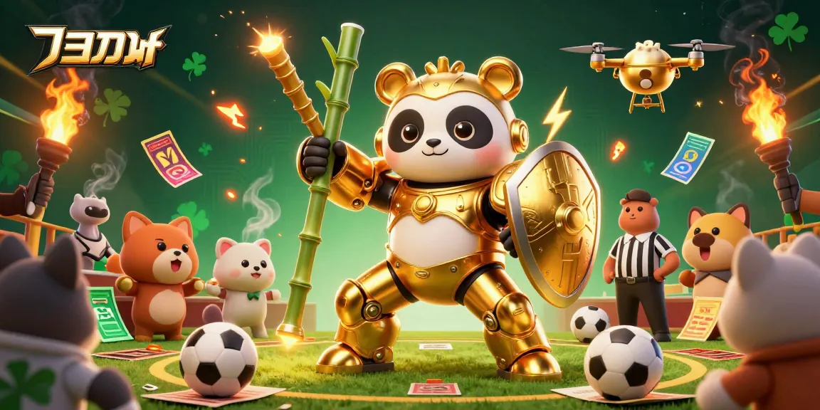 Engage with แทงบอล in a vibrant 3D sports betting arena featuring a golden panda and dynamic elements.