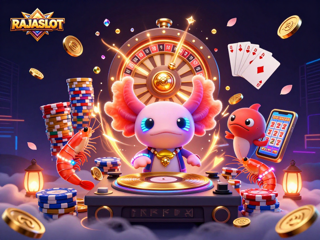 RAJASLOT menghadirkan pengalaman bermain slot dengan DJ axolotl neon yang unik dan uang koin emas bertebaran.