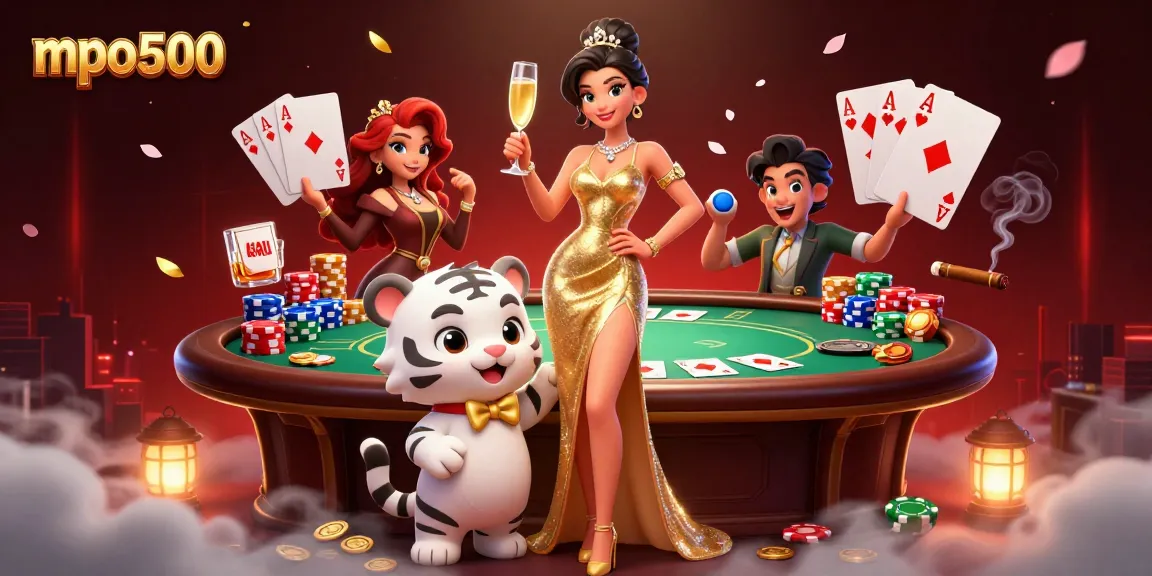 Experience mpo500 with a glamorous woman and lucky tiger at an exciting poker table scene.