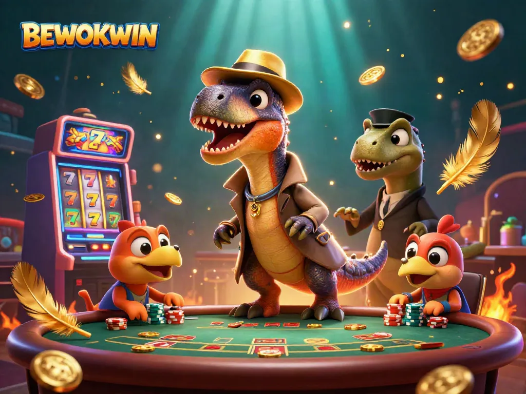 Pemain BEWOKWIN bersaing dengan velociraptor di meja blackjack yang mempesona.