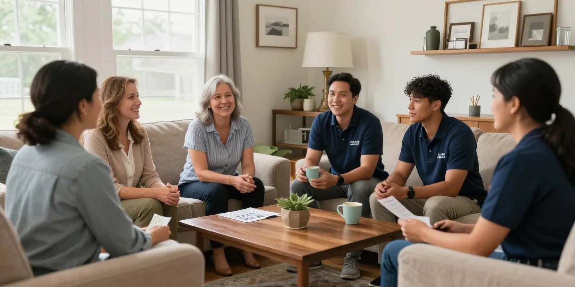 Home buyers in Johnson City Tennessee meeting homeowners in a professional setting, showcasing community service and trust.
