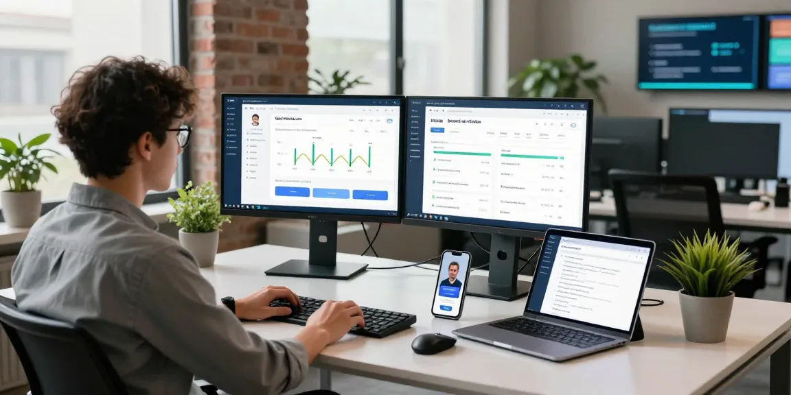 Professional engineer using an age verification system in a modern office.