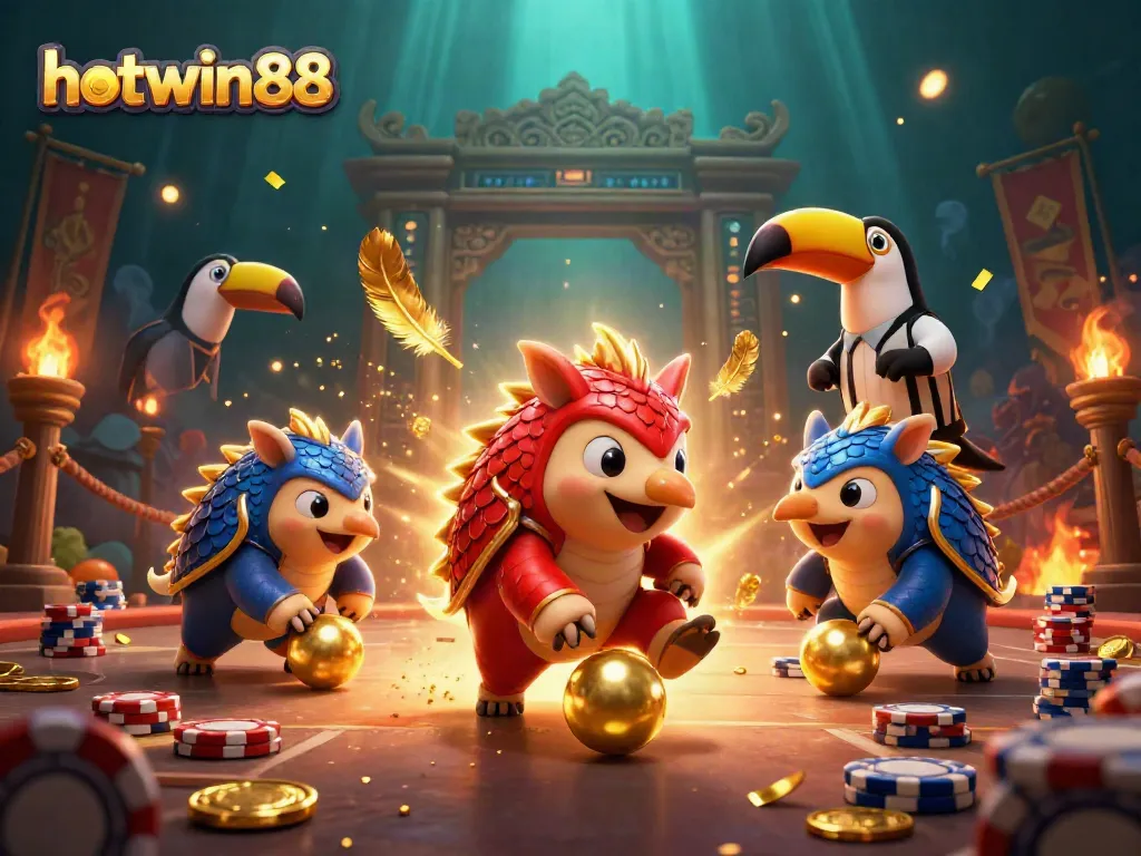 Experience excitement at hotwin88 with rival pangolins in a dynamic, colorful casino showdown.