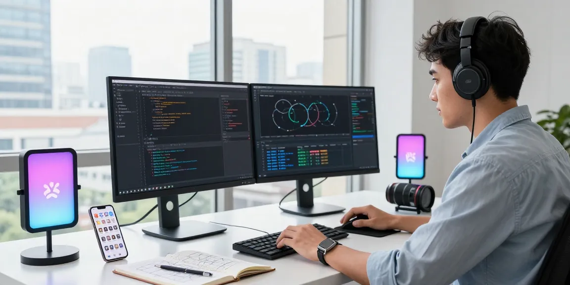 快连 software integration in a tech workspace with professional developer at dual-monitor setup.