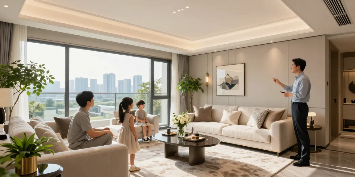 Dover Residences Showflat with a family exploring the luxurious living space, showcasing modern design and inviting atmosphere.