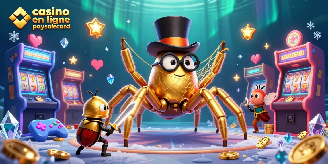 Vivez l'expérience du casino en ligne paysafecard avec une tarentule dorée et un chevalier scarabée dans un décor animé.