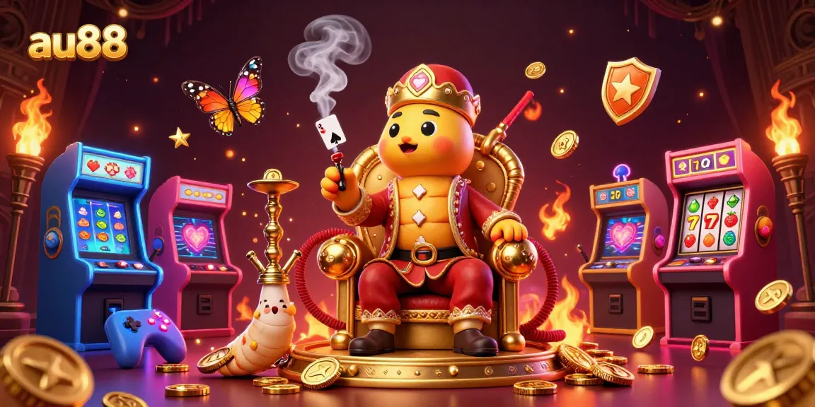 Experience the vibrant world of au88 with an impressive 3D casino scene featuring colorful slot elements.