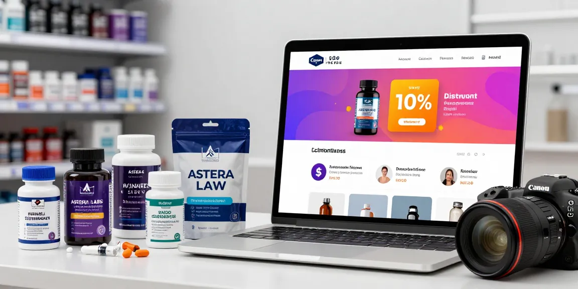 Astera Shop displaying Astera Labs steroid products with user-friendly navigation and promotional discounts, inviting e-commerce atmosphere.