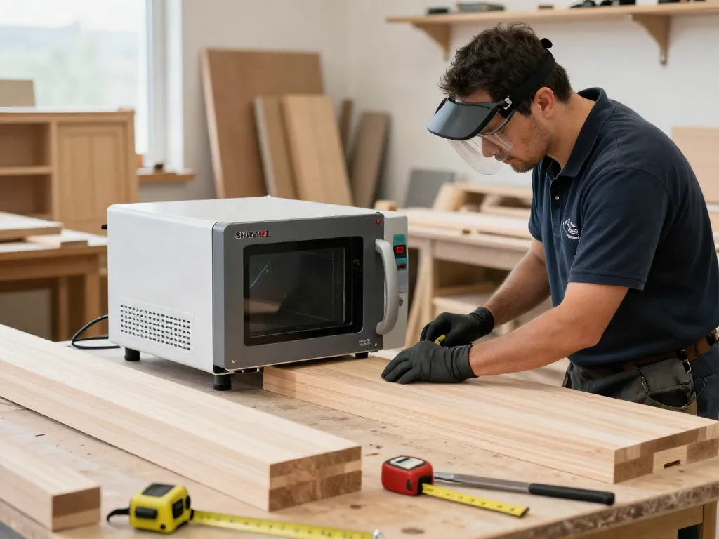 SHASHEL® technician using microwave equipment for eco-friendly wood pest elimination.