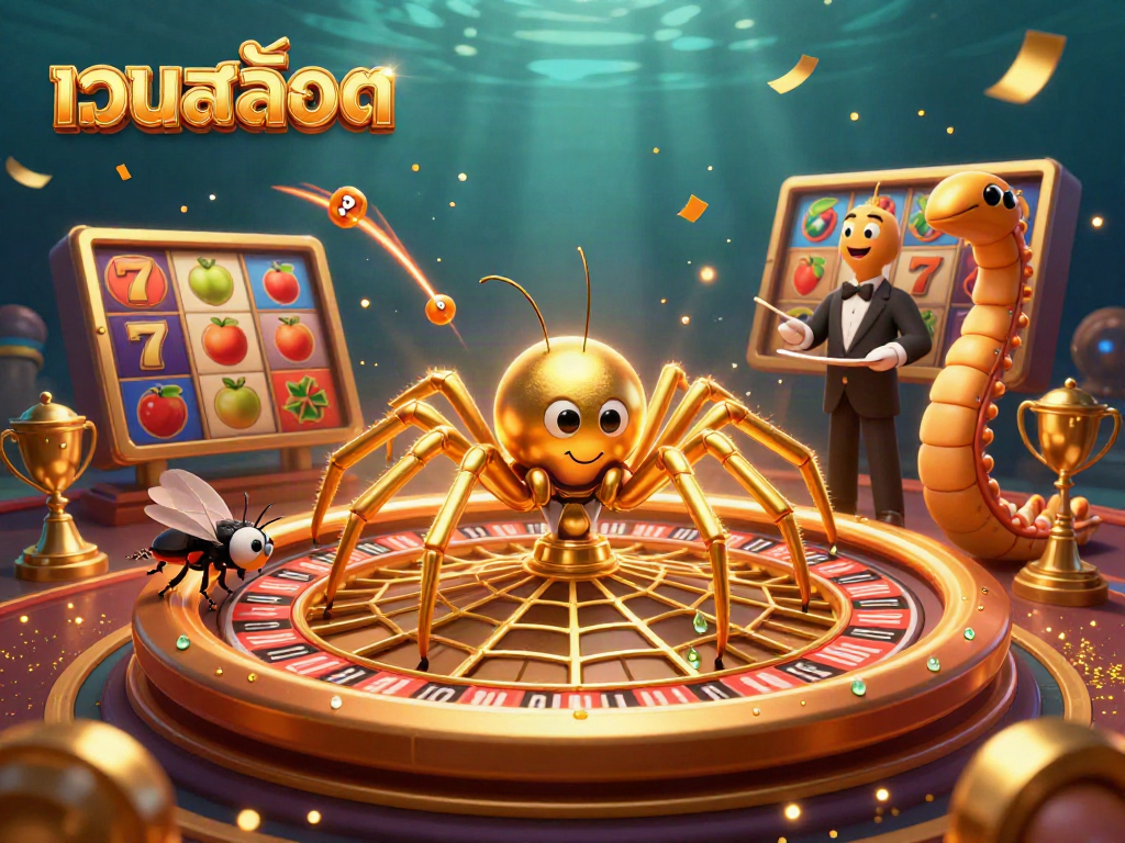 Engage with เว็บสล็อต as a fly nervously bets in a dynamic casino scene with vibrant gaming elements.
