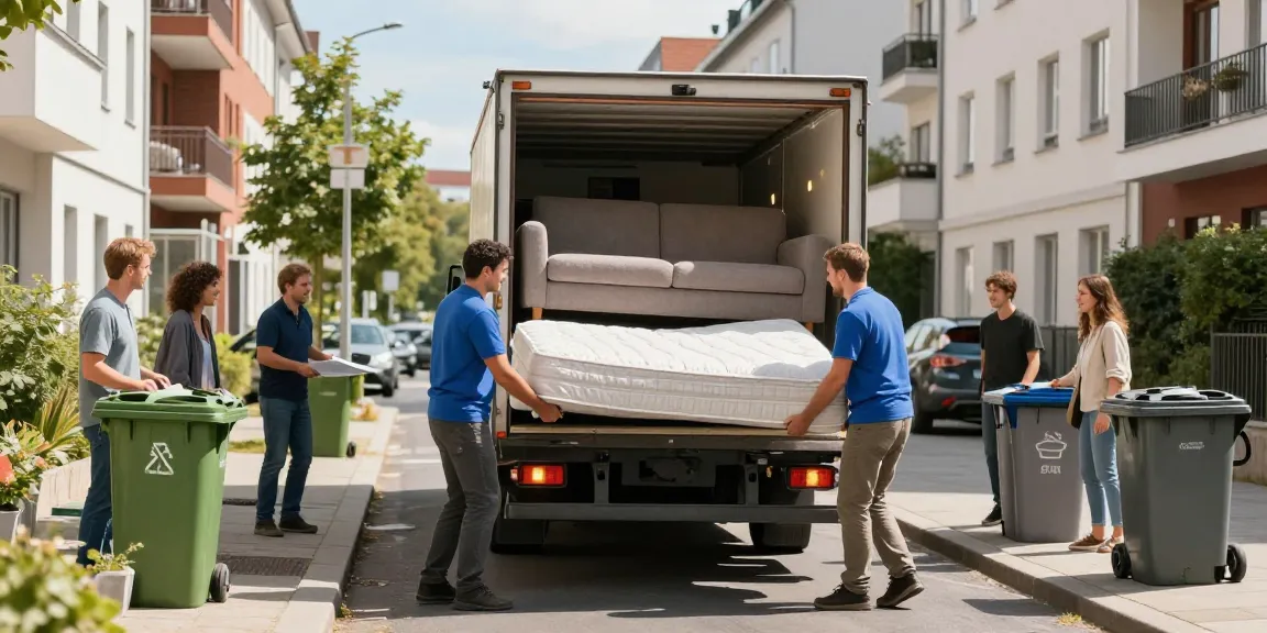 Sperrmüllabholung 80 Euro Berlin - Professional team efficiently removing furniture from homes in urban setting.