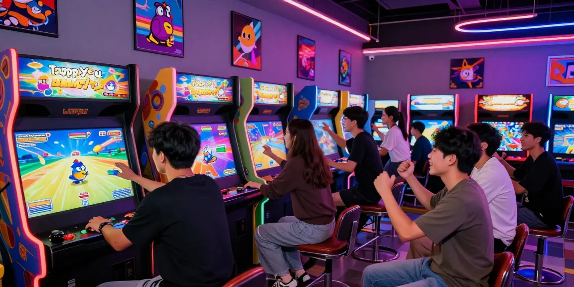 Play Tappy Bird casino with friends in a vibrant arcade, capturing the excitement of interactive gaming.