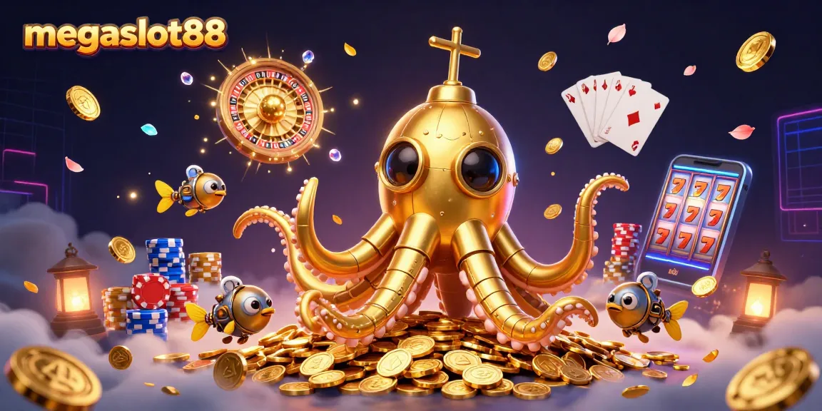 Experience the thrill of megaslot88 with a vibrant underwater casino scene packed with golden treasures.