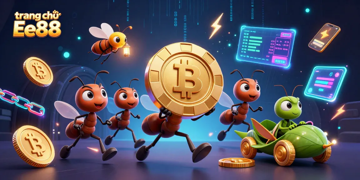 Engaging gaming experience on trang chủ Ee88 featuring vibrant animated heist characters and crypto elements.