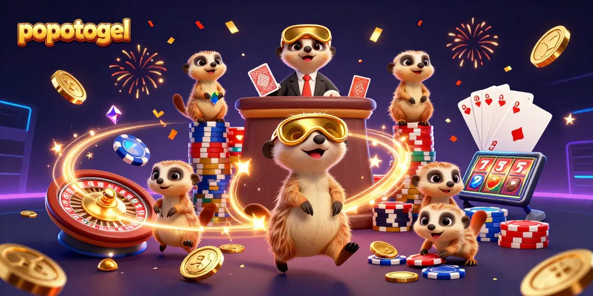 Experience thrilling wins at popotogel's virtual casino with meerkats celebrating jackpots and gameplay.