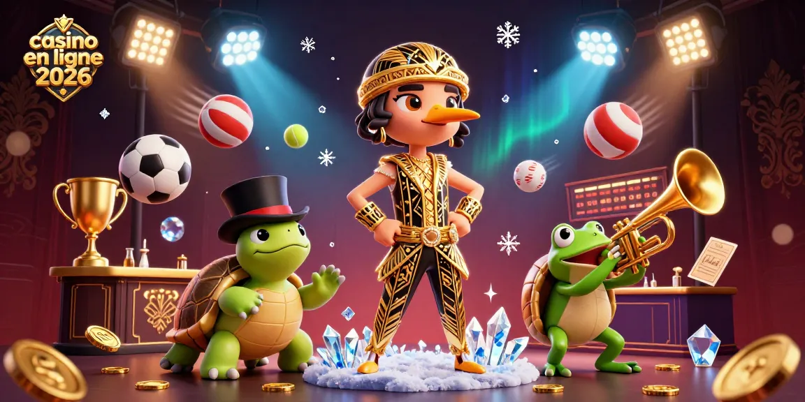 Illustration de casino en ligne 2026 avec des éléments de jeu et personnages colorés, favorisant l'engagement