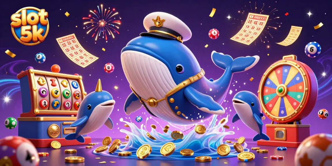 Engage in thrilling slot 5k actions with a whimsical whale, narwhal, and dolphins surrounded by vibrant gambling elements.