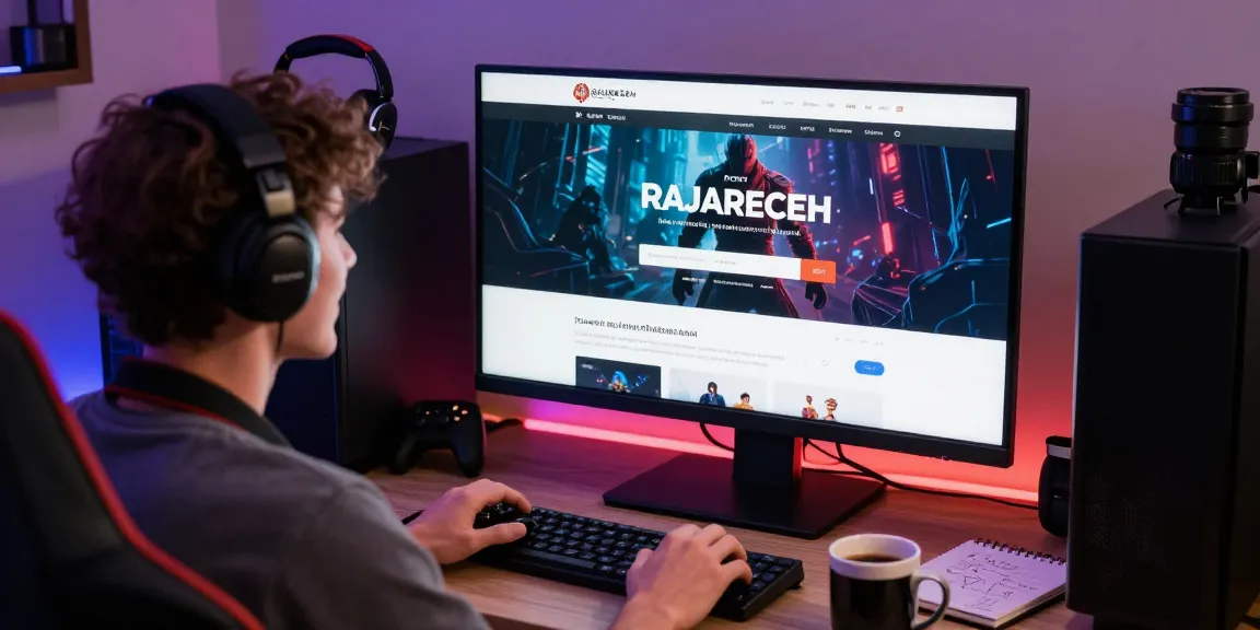 Pengguna rajareceh login dengan suasana nyaman di ruang bermain, menampilkan perangkat gaming dan layar login RAJARECEH.