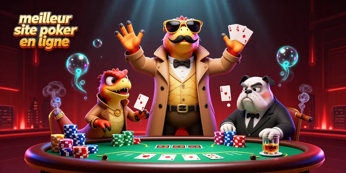Jouer au meilleur site poker en ligne avec des raptors en trench coat et des jetons étalés sur la table