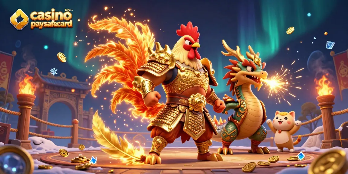 Plongez dans l'univers du casino en ligne paysafecard avec un combat épique entre guerriers fantastiques.