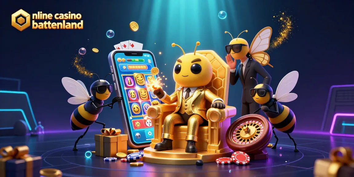 Experience the excitement of online casino buitenland with a vibrant illustration of a bumblebee mob boss and gaming elements.