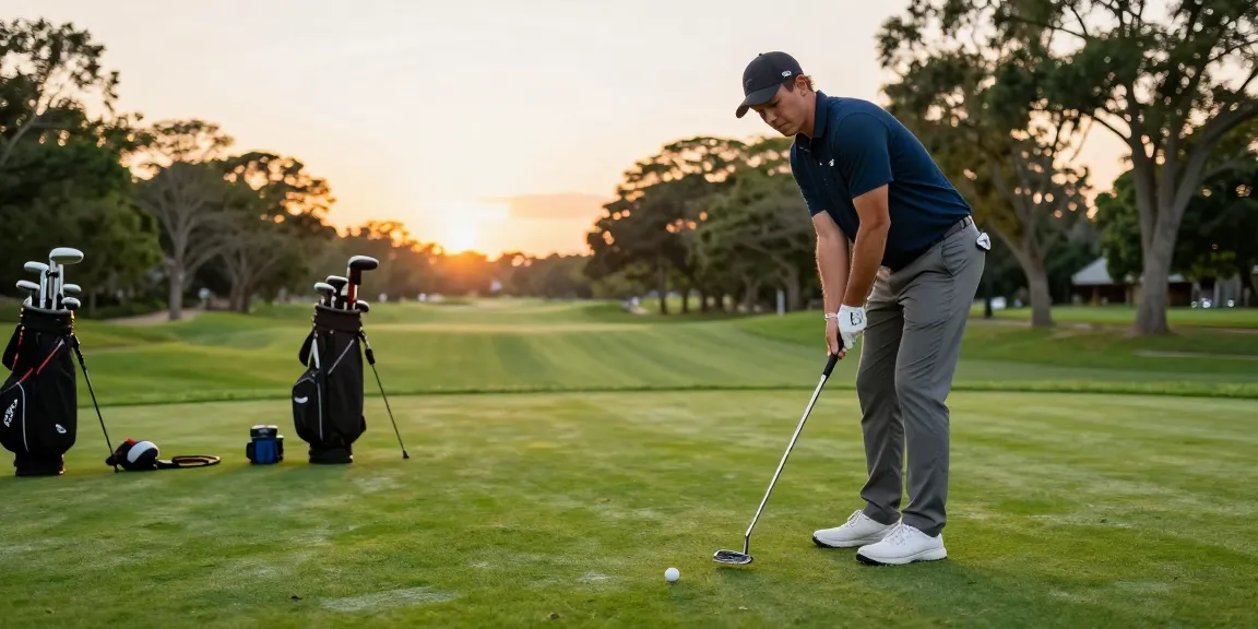 Ulasan putter di https://puttperfection.com/putter-reviews dengan golfer yang fokus pada pukulan terakhir di lapangan golf