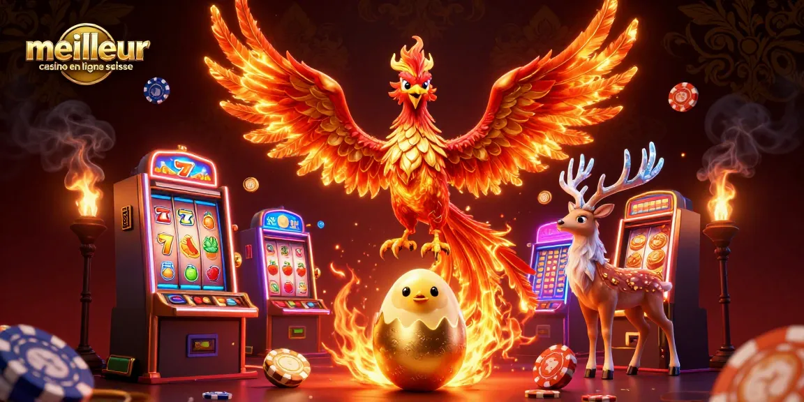 Entrez dans le monde du meilleur casino en ligne suisse avec cette illustration dynamique de jeux de casino.